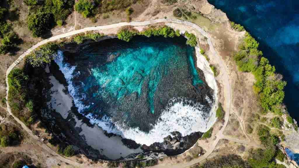 A picture of Bali as an island to show why you cannot find pandas there.